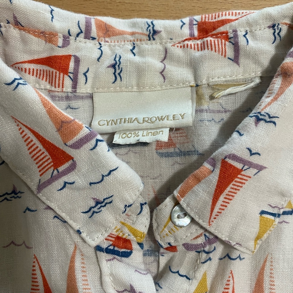 Cynthia Rowley LINEN Sailboat Print Casual Shirt Nautical